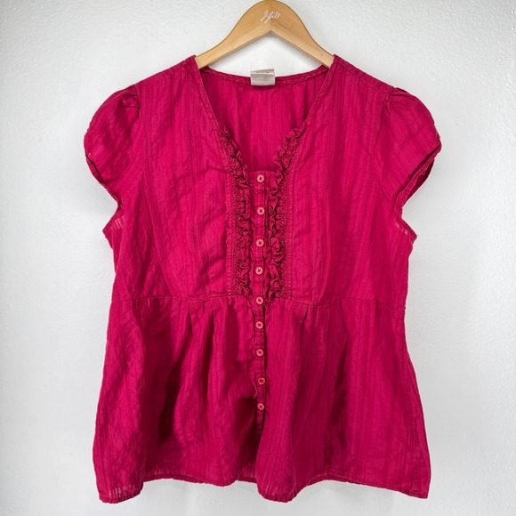 Faded Glory Tops - Faded Glory Womens Y2K Babydoll Henley Top Sz XL Pink Ruffled Button Peplum Vtg